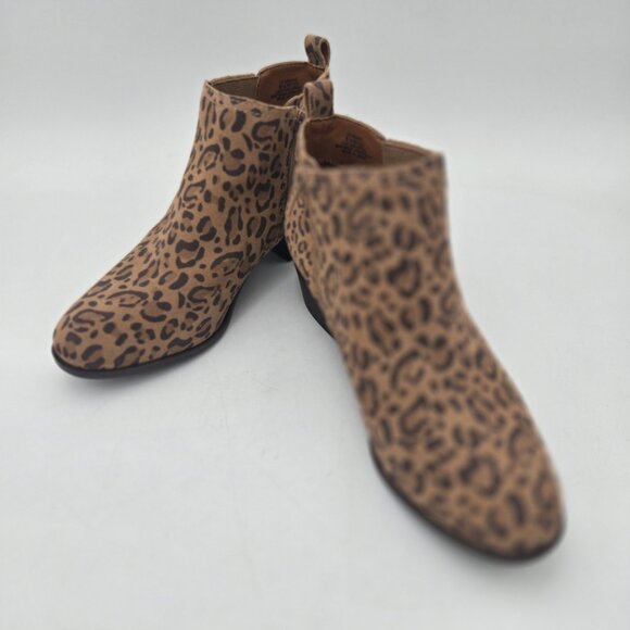 Lucky Brand LK Bimare Suede Leather Ankle Boot Sz 8.5 Leopard Animal Print - Picture 1 of 11
